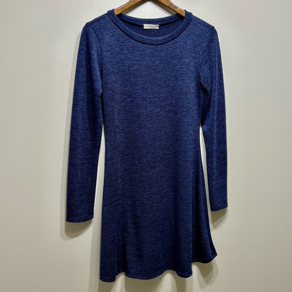 Jella C. Flowy A Line Long Sleeve Soft Stretchy Knee Length Dress Blue